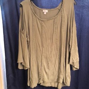 Light green flowing shirt with shoulder cut outs